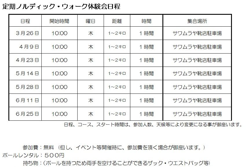 春のノルディックウォーク体験会のお知らせ